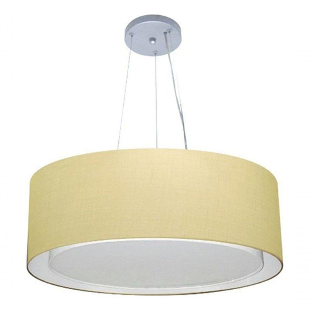 Lustre Pendente Cilíndrico Duplo Vivare Md-4126 Cúpula Em Tecido 80x30cm - Bivolt Algodão-crú 127/220v - 3