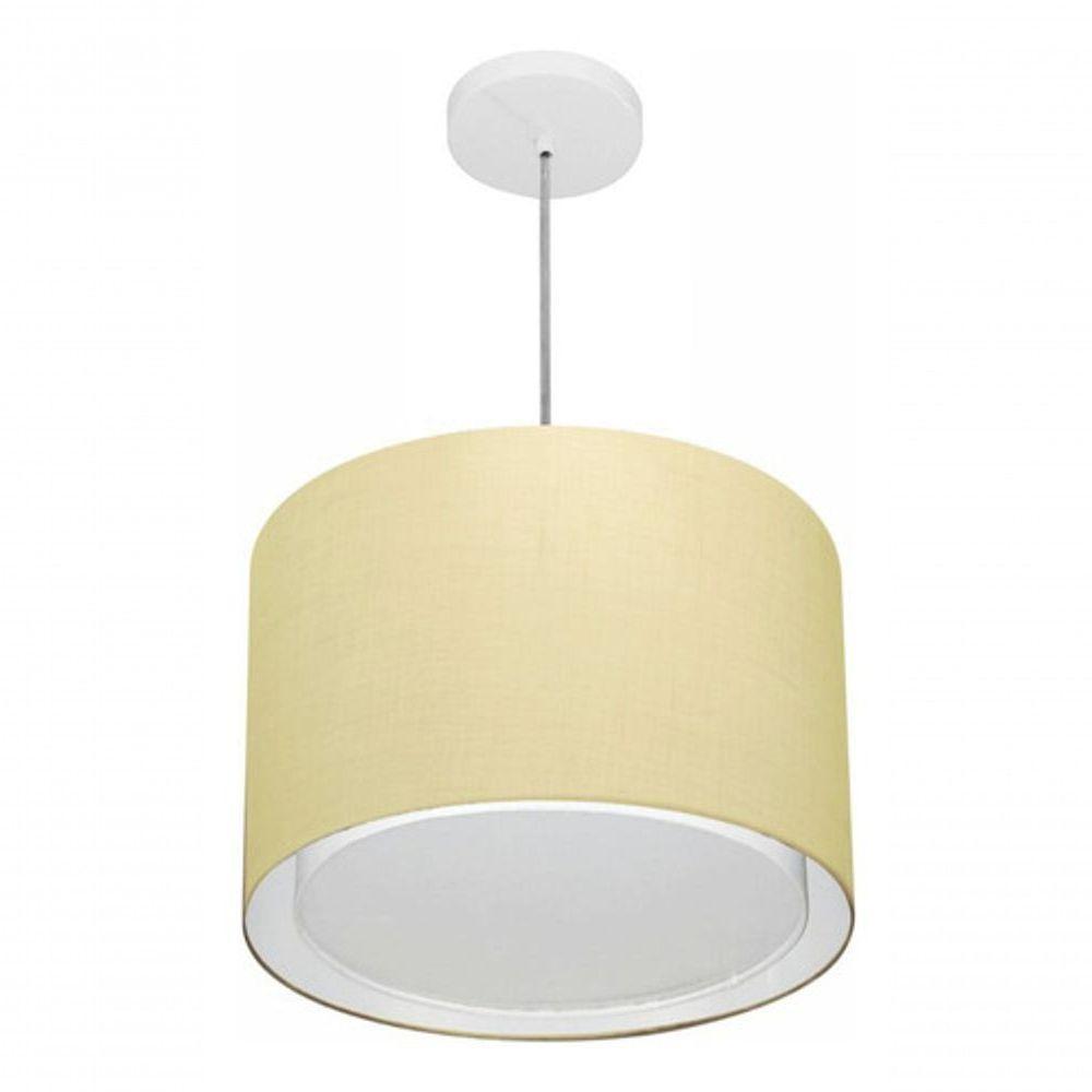 Lustre Pendente Cilíndrico Duplo Vivare Md-4292 Cúpula Em Tecido 40x30cm - Bivolt Algodão-crú 127/220v - 3