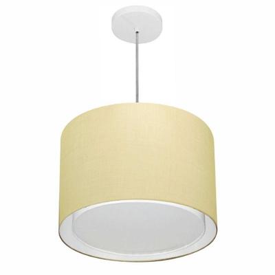 Lustre Pendente Cilíndrico Duplo Vivare Md-4292 Cúpula Em Tecido 40x30cm - Bivolt Algodão-crú 127/220v
