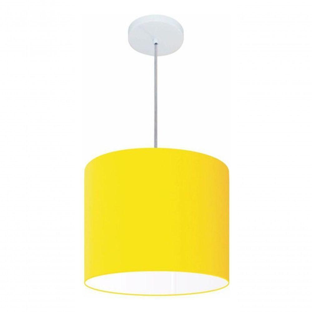 Lustre Pendente Cilíndrico Vivare Md-4143 Cúpula Em Tecido 35x25cm - Bivolt Amarelo 127/220v - 3