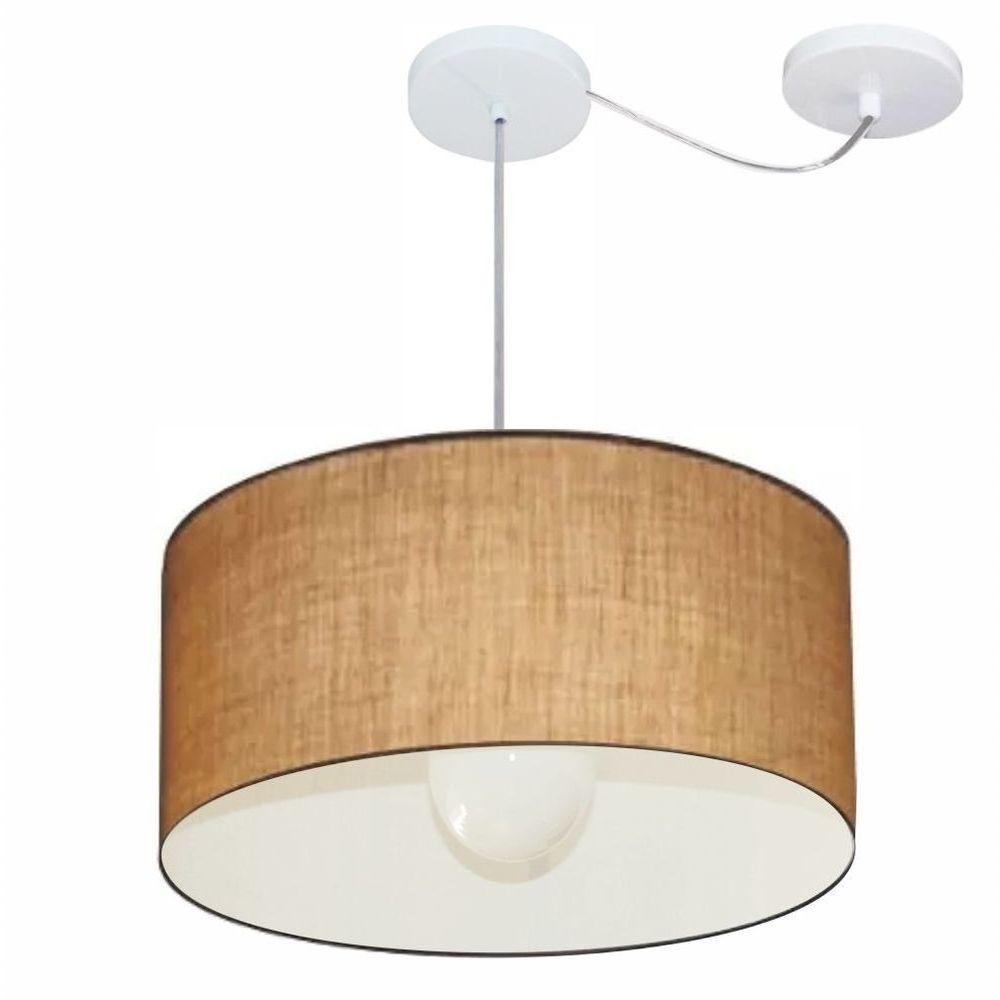 Lustre Pendente Cilíndrico Com Desvio Md-4230 Cúpula Em Tecido 50x25cm Palha - Bivolt - 1
