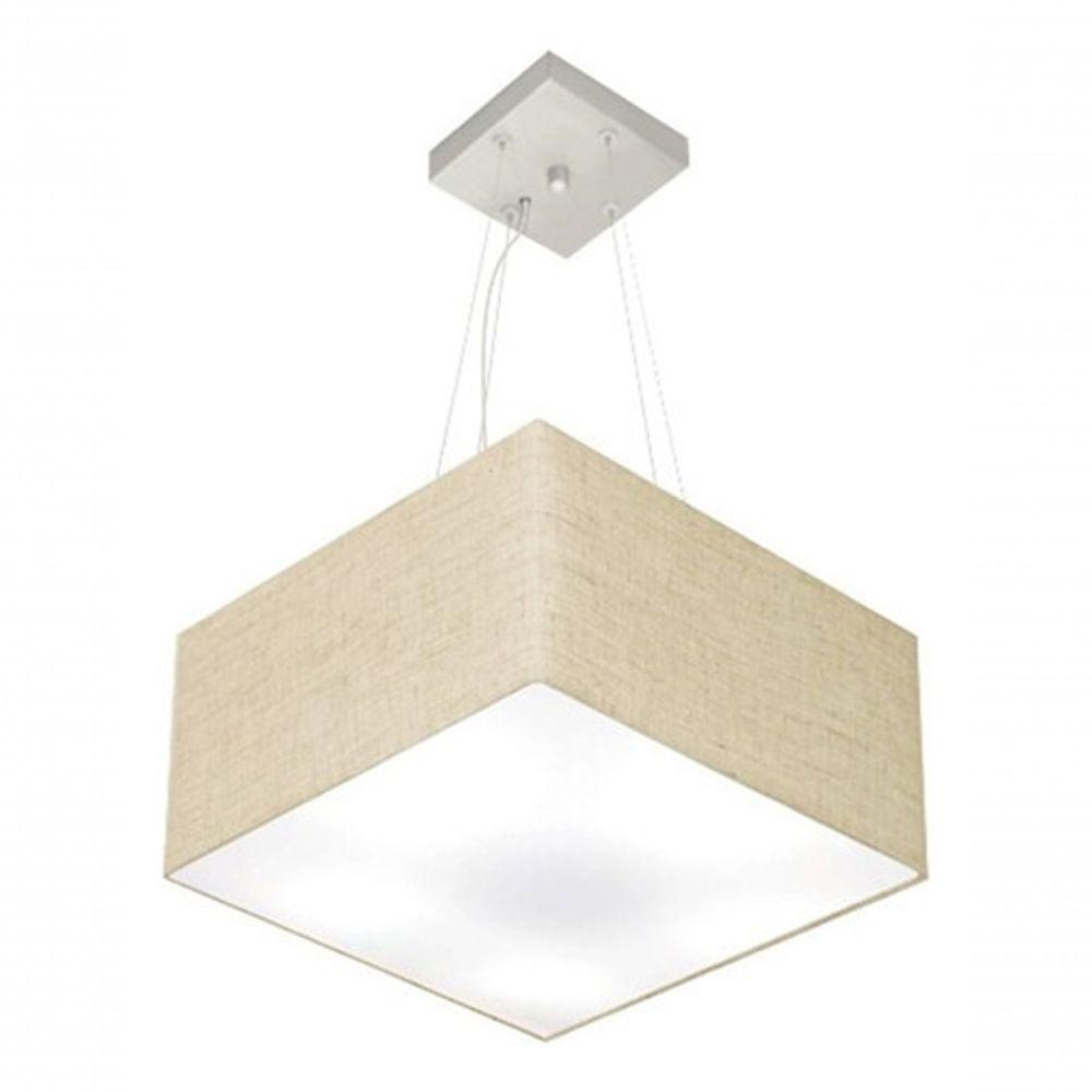 Lustre Pendente Quadrado Md-4041 Cúpula Em Tecido 21/35x35cm Rustico Bege - Bivolt - 3