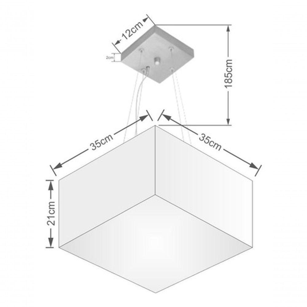 Lustre Pendente Quadrado Md-4041 Cúpula Em Tecido 21/35x35cm Rustico Bege - Bivolt - 4