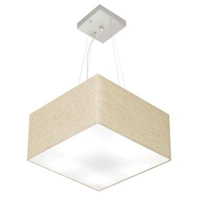 Lustre Pendente Quadrado Md-4041 Cúpula Em Tecido 21/35x35cm Rustico Bege - Bivolt