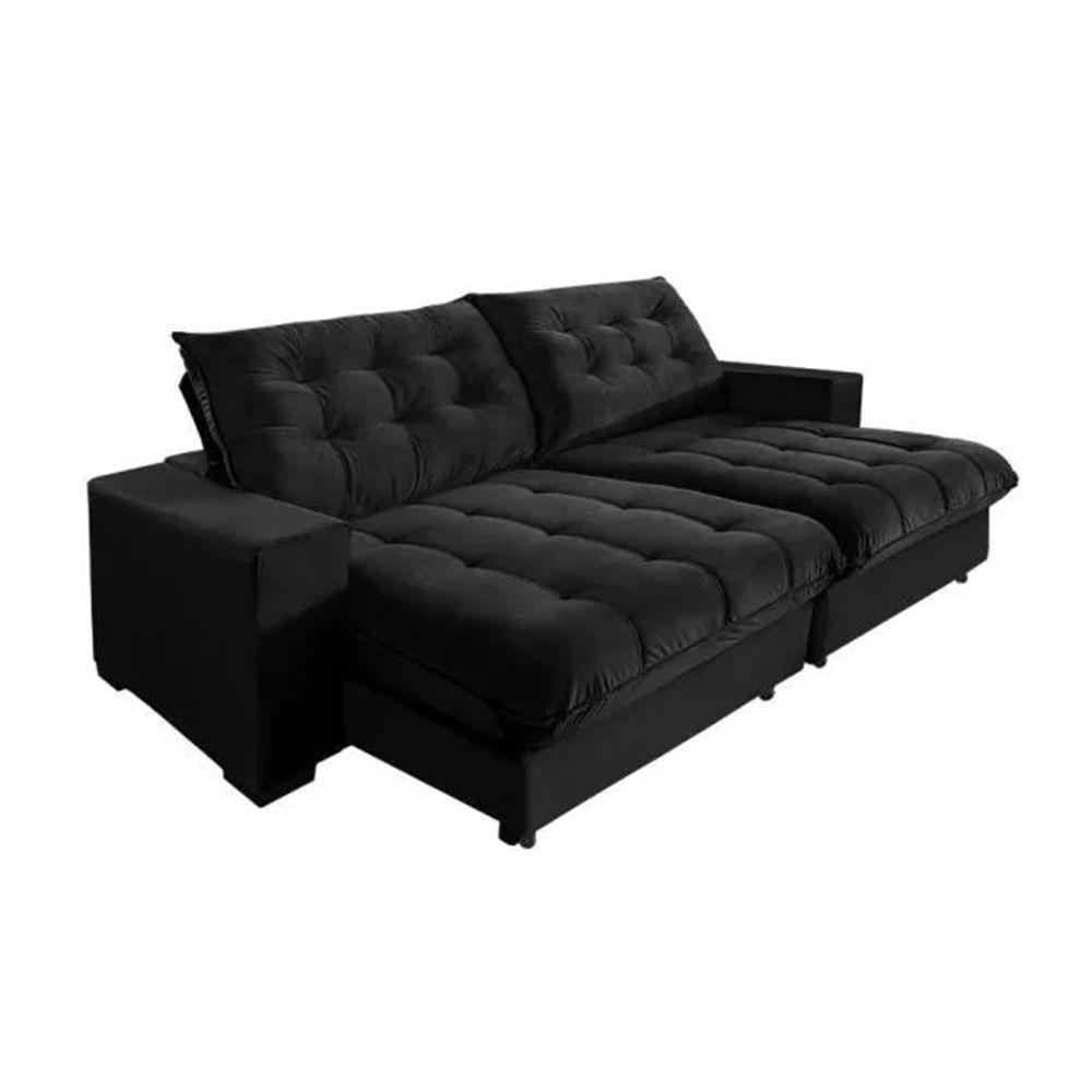 Sofá Califórnia Retrátil E Reclinável 5 Lugares 2,70m Com Molas Ensacadas E Pillow Preto - 2