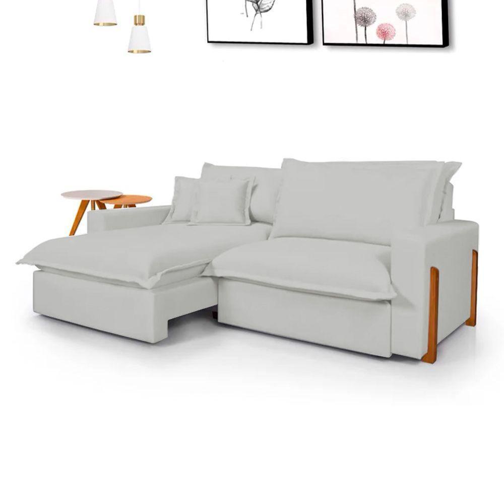 Sofá Retrátil Reclinável Zeus Com Molas Ensacadas No Assento Tecido Linho Cinza Claro 2,30m - 1