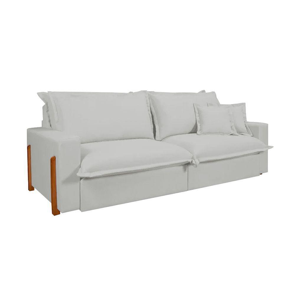 Sofá Retrátil Reclinável Zeus Com Molas Ensacadas No Assento Tecido Linho Cinza Claro 2,30m - 2