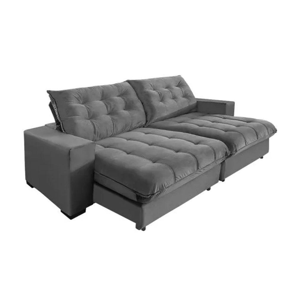 Sofá Califórnia Retrátil E Reclinável 5 Lugares 2,50m Com Molas Ensacadas E Pillow Cinza - 2