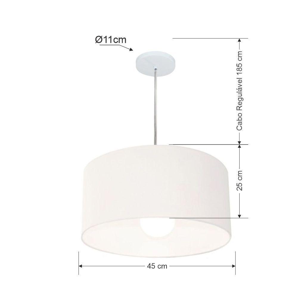 Lustre Pendente Cilíndrico Vivare Md-4204 Cúpula Em Tecido 45x25cm - Bivolt Branco 127/220v - 2