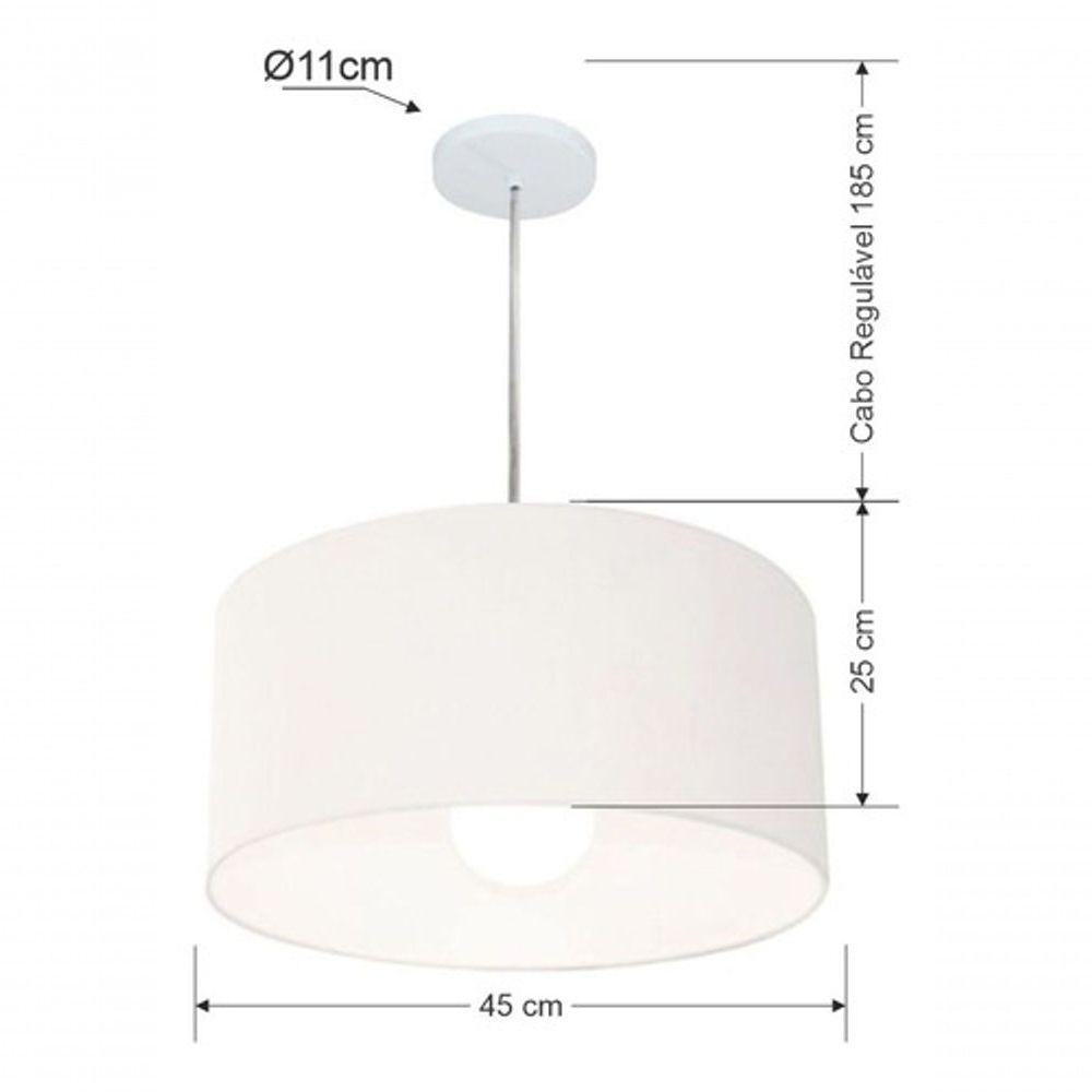 Lustre Pendente Cilíndrico Vivare Md-4204 Cúpula Em Tecido 45x25cm - Bivolt Branco 127/220v - 4