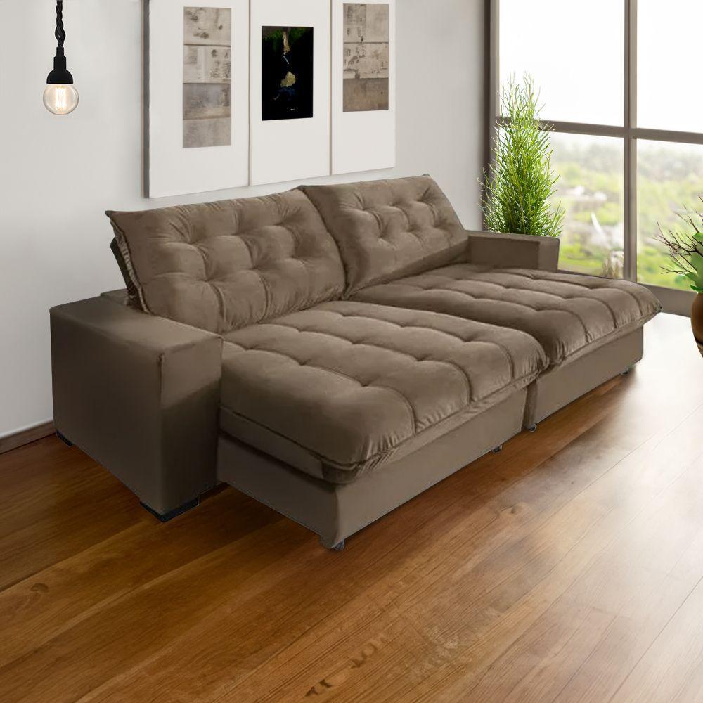 Sofá Califórnia Retrátil E Reclinável 3 Lugares 2,10m Com Molas Ensacadas E Pillow Castor - 1