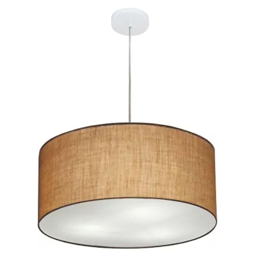 Lustre Pendente Cilíndrico Md-4049 Cúpula Em Tecido 50x21cm Palha - Bivolt - 1