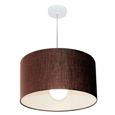 Lustre Pendente Cilíndrico Vivare Md-4205 Cúpula Em Tecido 45x30cm - Bivolt Café 127/220v