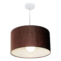 Lustre Pendente Cilíndrico Vivare Md-4205 Cúpula Em Tecido 45x30cm - Bivolt Café 127/220v - 3