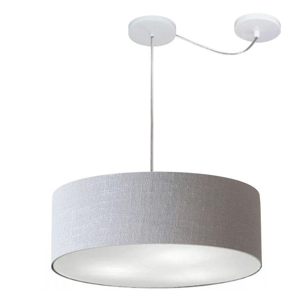 Lustre Pendente Cilíndrico Com Desvio De Centro Vivare Md-4222 Cúpula Em Tecido 45x15cm - Bivolt Rustico-cinza 127/220v - 1