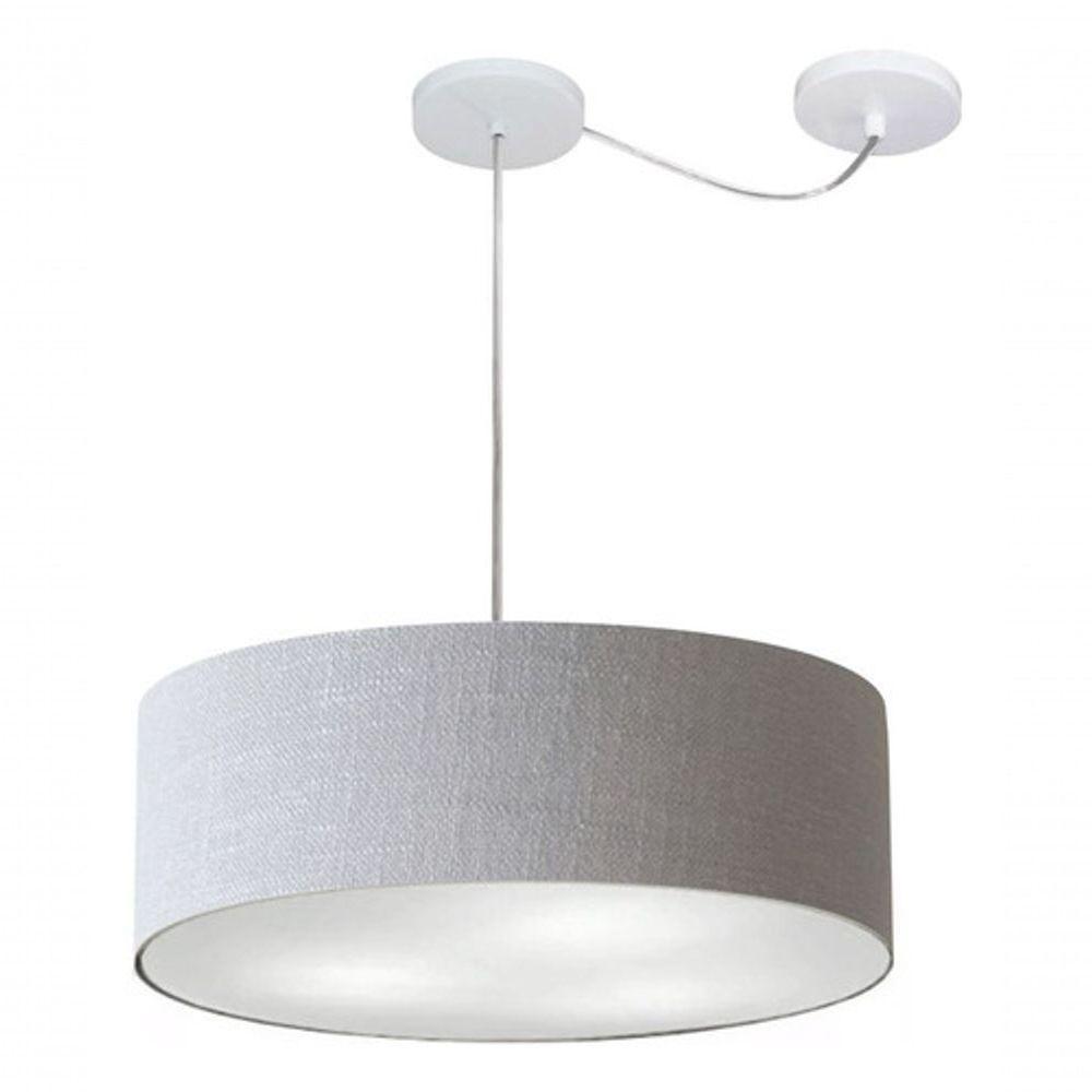 Lustre Pendente Cilíndrico Com Desvio De Centro Vivare Md-4222 Cúpula Em Tecido 45x15cm - Bivolt Rustico-cinza 127/220v - 3