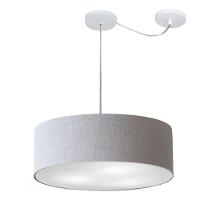 Lustre Pendente Cilíndrico Com Desvio De Centro Vivare Md-4222 Cúpula Em Tecido 45x15cm - Bivolt Rustico-cinza 127/220v - 1