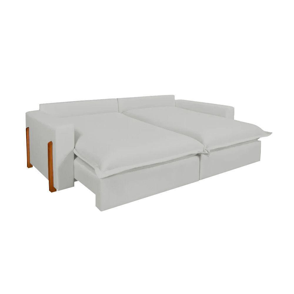 Sofá Retrátil Reclinável Davi Com Molas Ensacadas No Assento Tecido Linho Cinza Claro 2,30m - 3