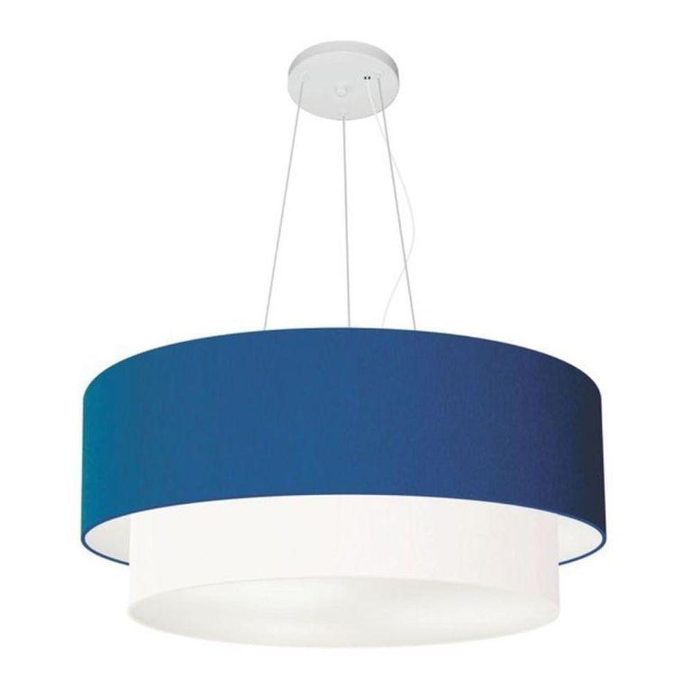 Lustre Pendente Duplo Cilíndrico Vivare Md-4082 Cúpula Tecido 60x50cm - Bivolt Azul-marinho-branco 110v/220v - 1