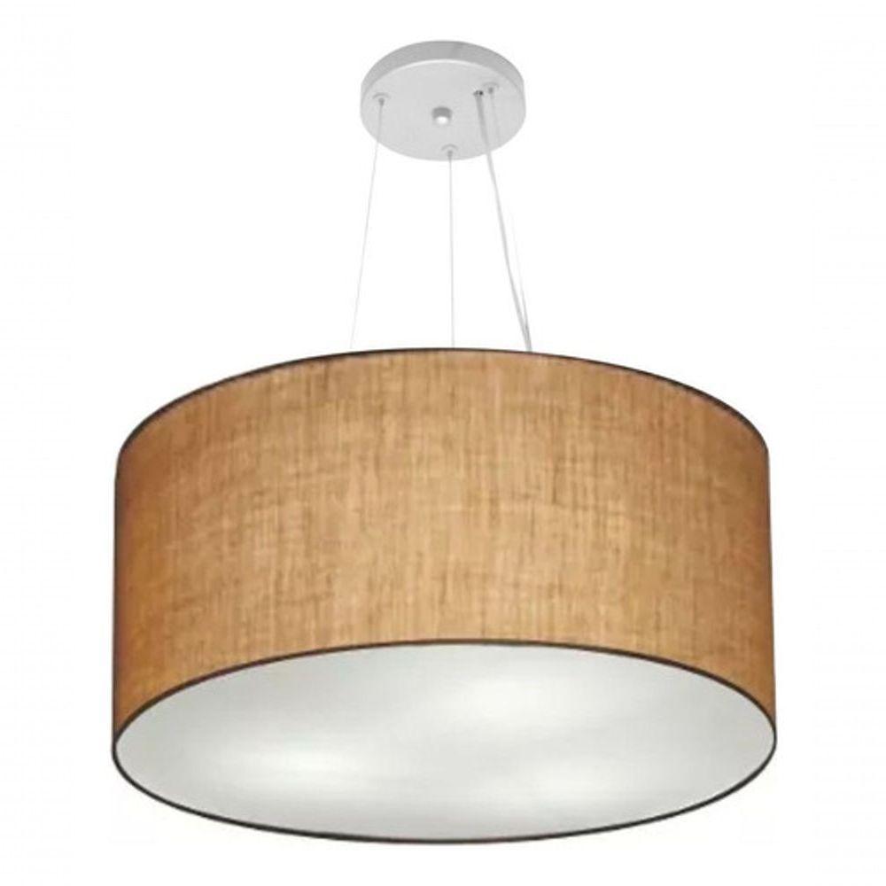 Lustre Pendente Cilíndrico Vivare Md-4189 Cúpula Em Tecido 50x30cm - Bivolt Palha 127/220v - 3