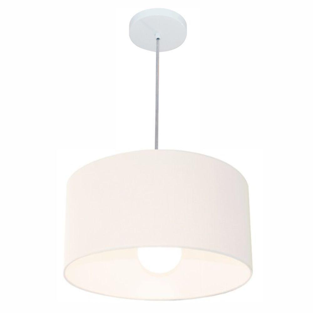 Lustre Pendente Cilíndrico Md-4031 Cúpula Em Tecido 40x21cm Branco - Bivolt - 1
