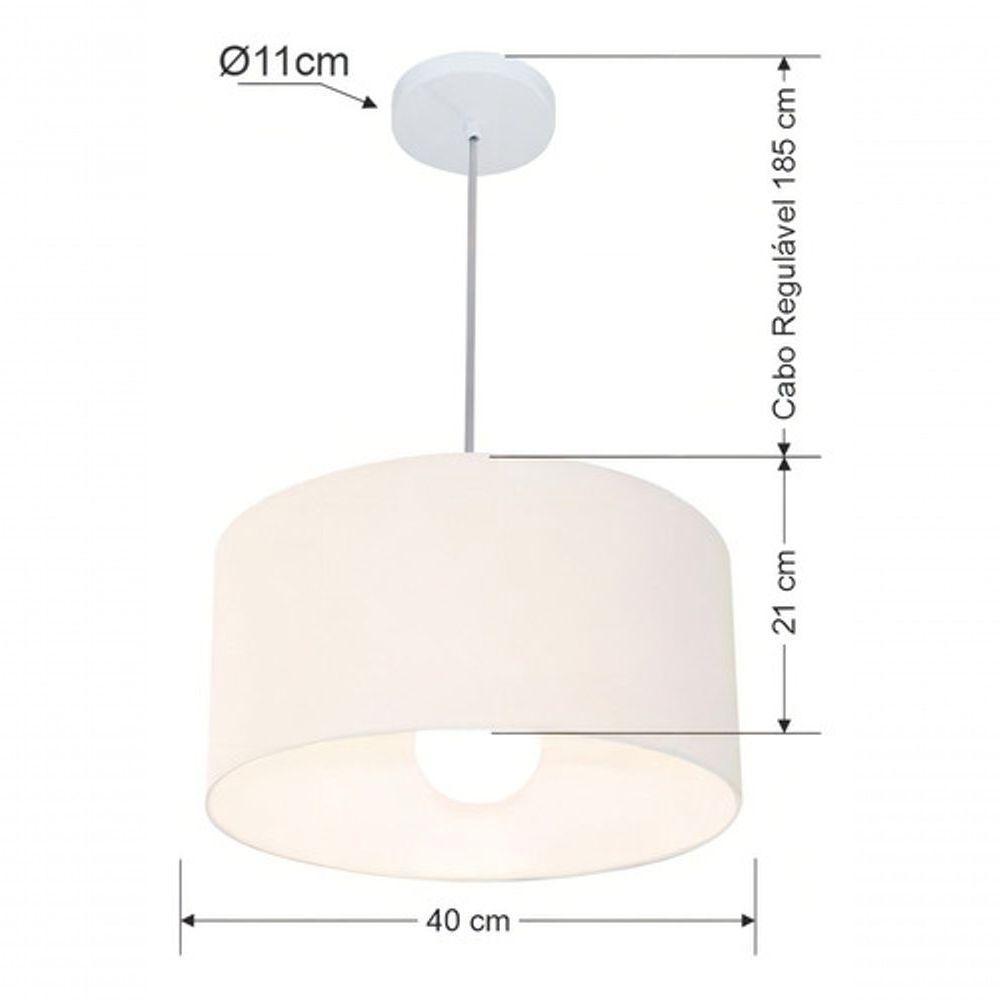 Lustre Pendente Cilíndrico Md-4031 Cúpula Em Tecido 40x21cm Branco - Bivolt - 4