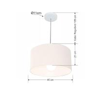 Lustre Pendente Cilíndrico Md-4031 Cúpula Em Tecido 40x21cm Branco - Bivolt - 2