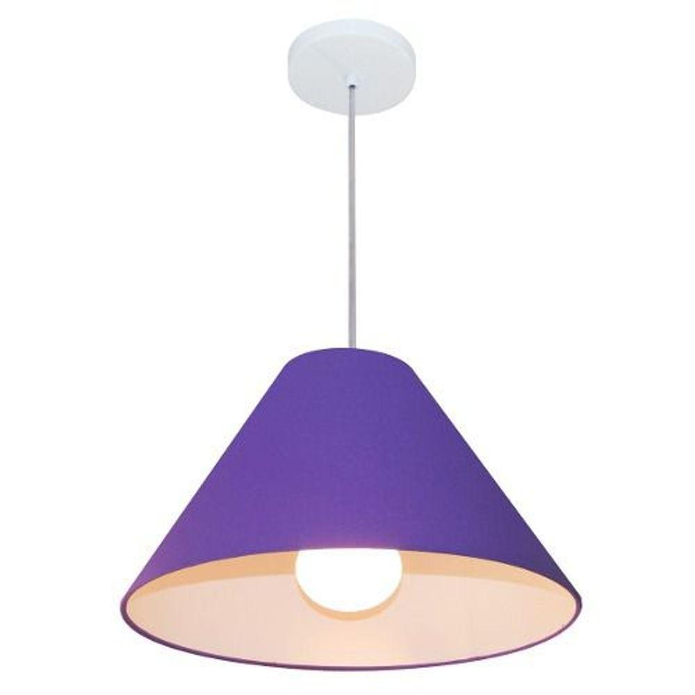 Lustre Pendente Cone Vivare Md-4078 Cúpula Em Tecido 25/40x15cm - Bivolt Roxo 127/220v - 1