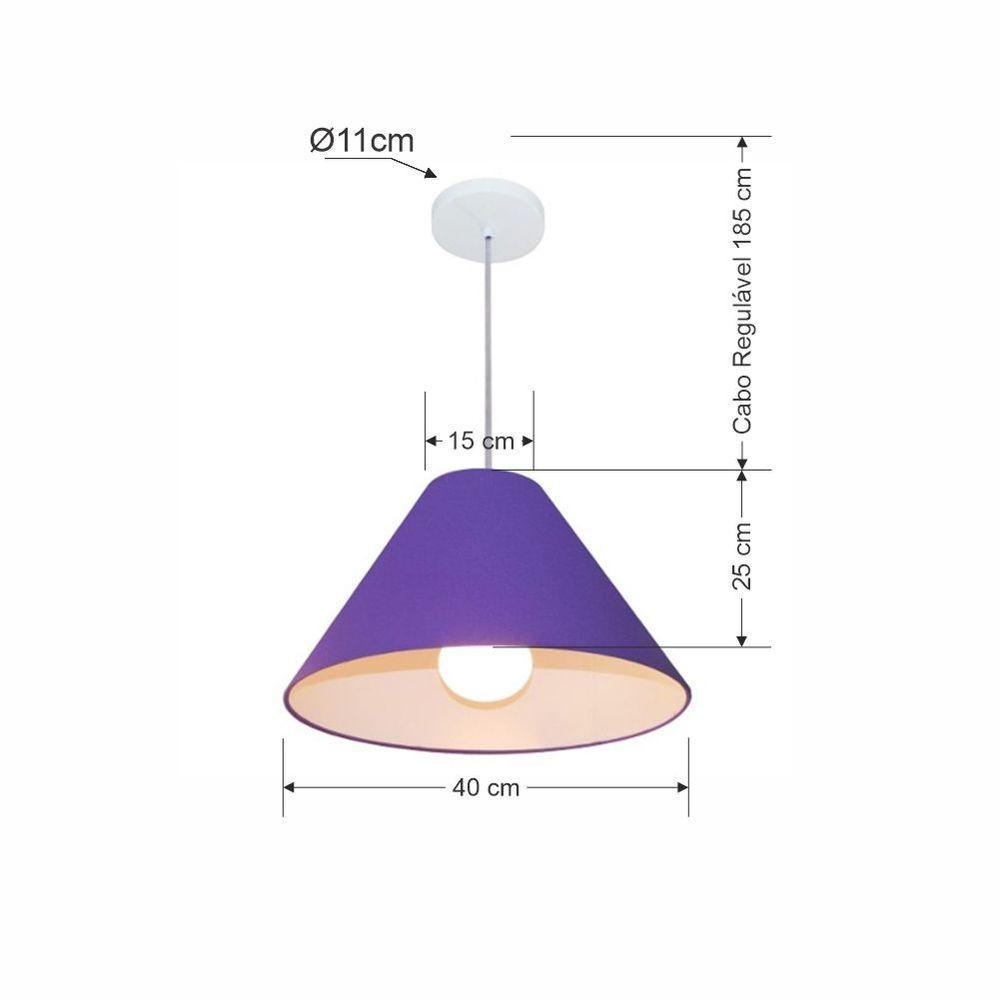 Lustre Pendente Cone Vivare Md-4078 Cúpula Em Tecido 25/40x15cm - Bivolt Roxo 127/220v - 2