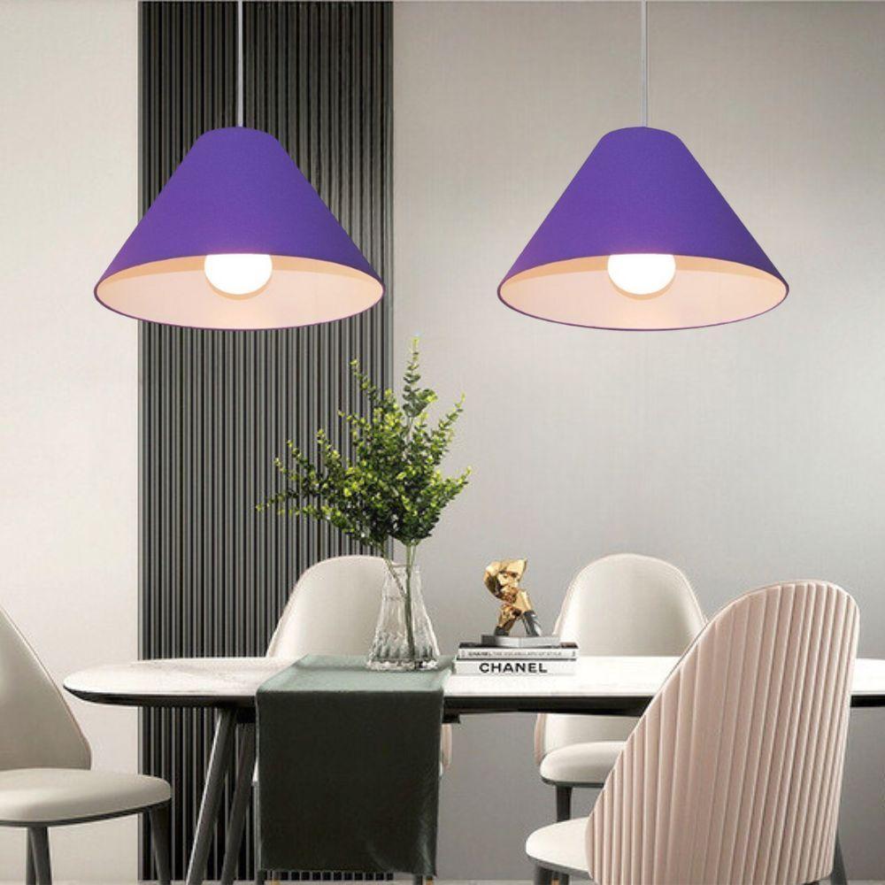 Lustre Pendente Cone Vivare Md-4078 Cúpula Em Tecido 25/40x15cm - Bivolt Roxo 127/220v - 3