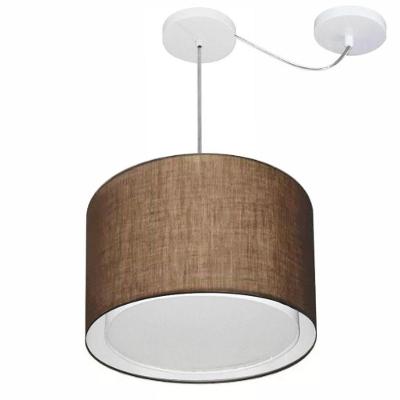 Lustre Pendente Cilíndrico Com Desvio De Centro Vivare Md-4306 Cúpula Em Tecido 40x30cm - Bivolt Café 127/220v