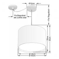 Lustre Pendente Cilíndrico Com Desvio De Centro Vivare Md-4306 Cúpula Em Tecido 40x30cm - Bivolt Café 127/220v - 4