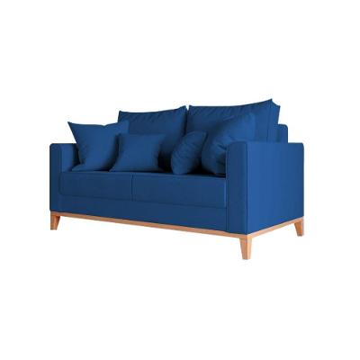 Sofá Namoradeira Beny Base Em Madeira Maciça Veludo Azul