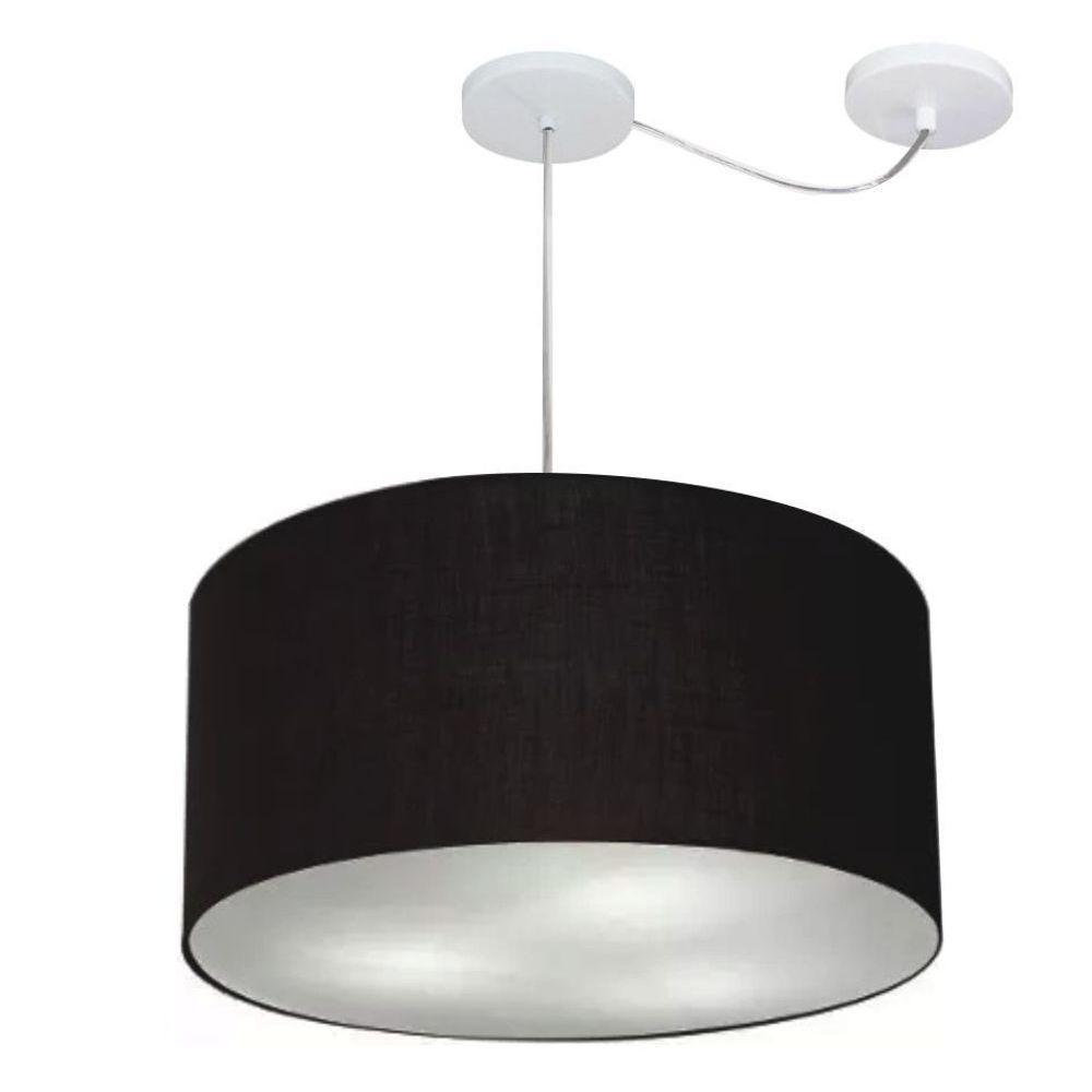 Lustre Pendente Cilíndrico Com Desvio De Centro Vivare Md-4236 Cúpula Em Tecido 45x25cm - Bivolt Preto 127/220v - 1
