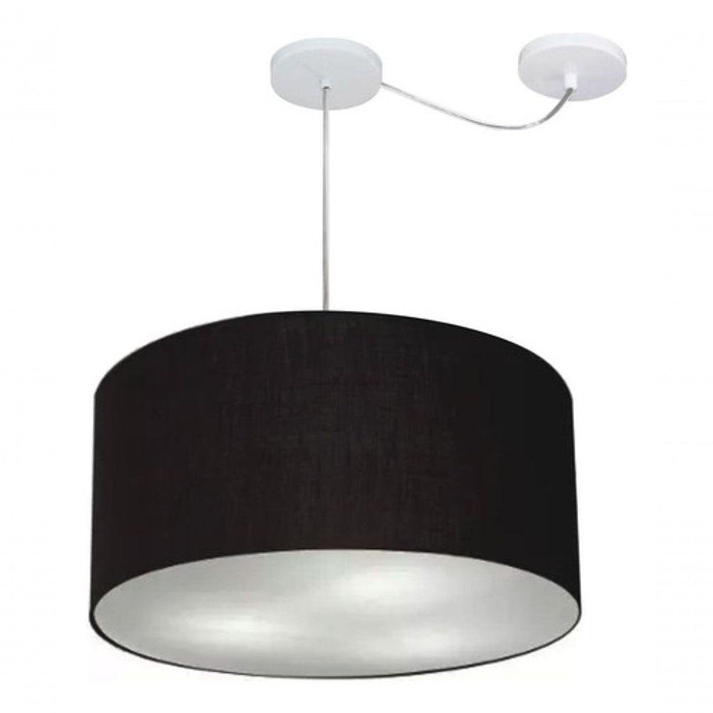 Lustre Pendente Cilíndrico Com Desvio De Centro Vivare Md-4236 Cúpula Em Tecido 45x25cm - Bivolt Preto 127/220v - 3