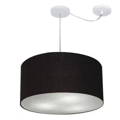 Lustre Pendente Cilíndrico Com Desvio De Centro Vivare Md-4236 Cúpula Em Tecido 45x25cm - Bivolt Preto 127/220v