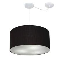 Lustre Pendente Cilíndrico Com Desvio De Centro Vivare Md-4236 Cúpula Em Tecido 45x25cm - Bivolt Preto 127/220v - 1