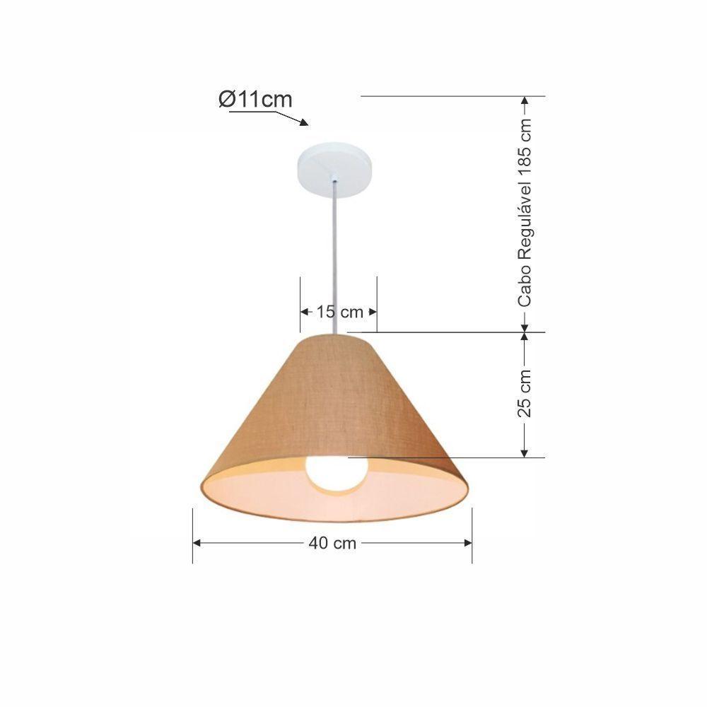 Lustre Pendente Cone Vivare Md-4078 Cúpula Em Tecido 25/40x15cm - Bivolt Palha 127/220v - 2
