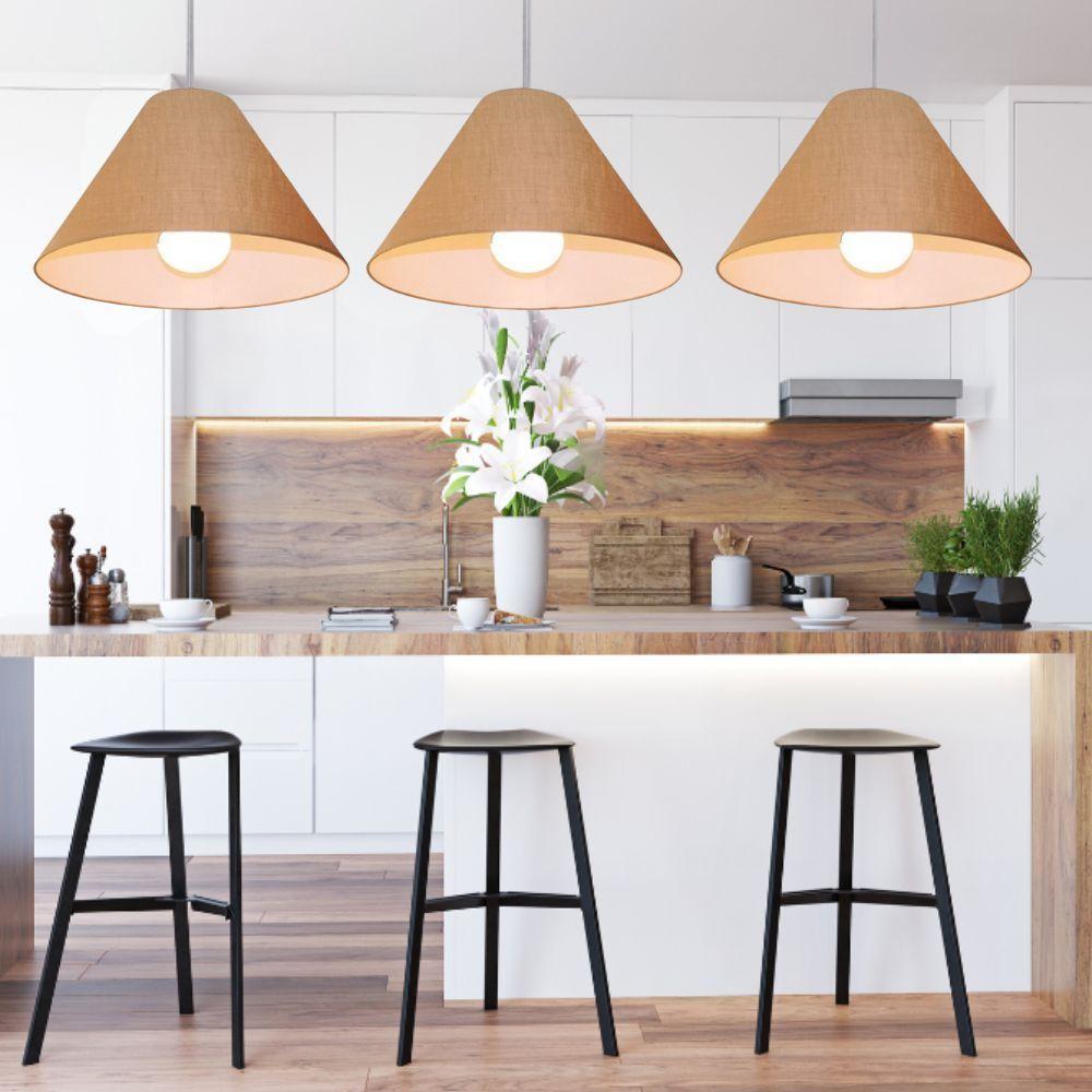 Lustre Pendente Cone Vivare Md-4078 Cúpula Em Tecido 25/40x15cm - Bivolt Palha 127/220v - 3