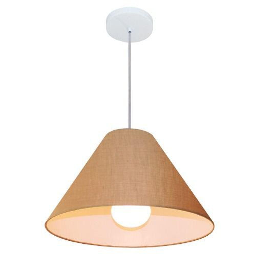 Lustre Pendente Cone Vivare Md-4078 Cúpula Em Tecido 25/40x15cm - Bivolt Palha 127/220v - 4