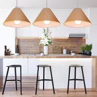 Lustre Pendente Cone Vivare Md-4078 Cúpula Em Tecido 25/40x15cm - Bivolt Palha 127/220v - 3