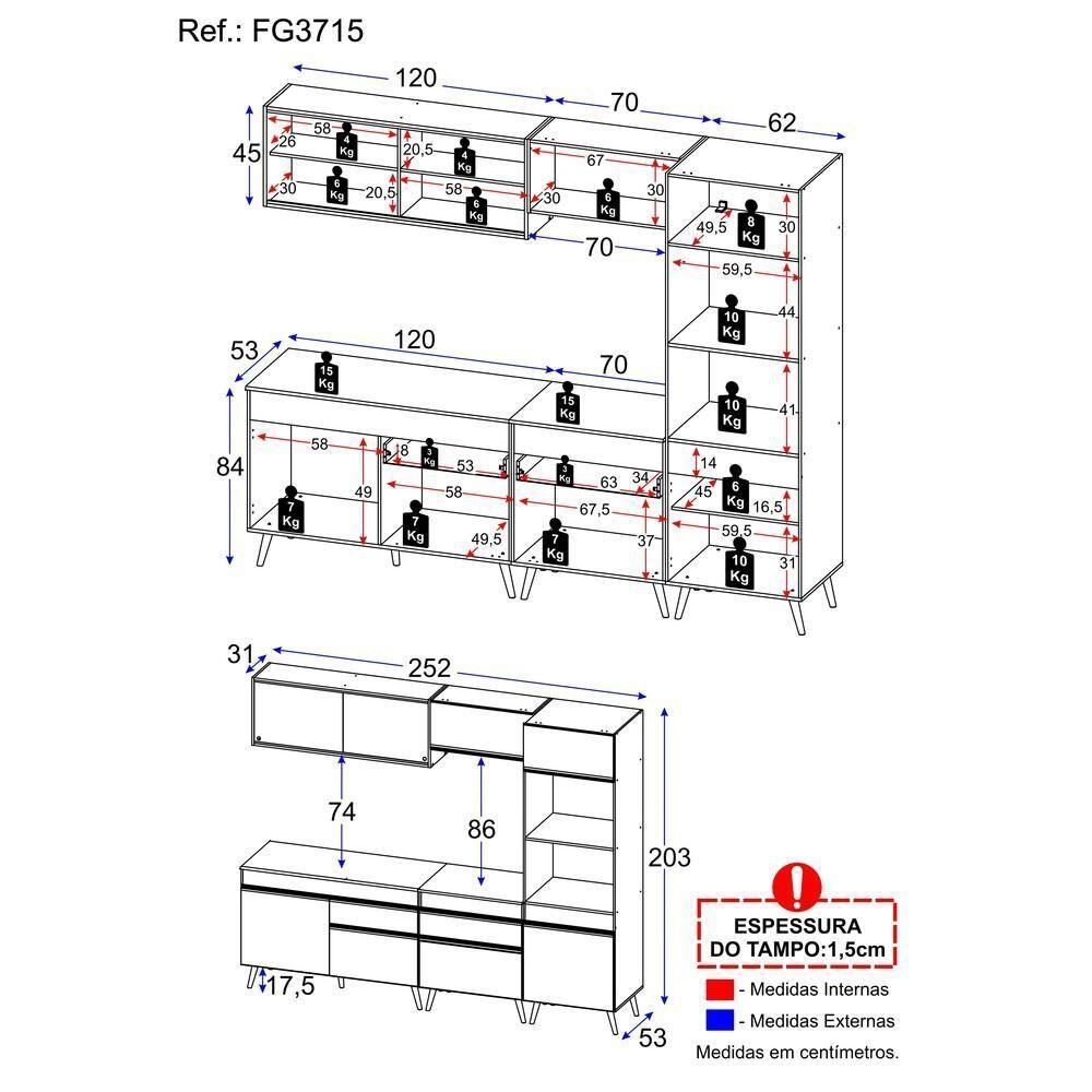 Cozinha Completa Veneza Gw Fg3715 Com Armário E Balcão Branca - 8
