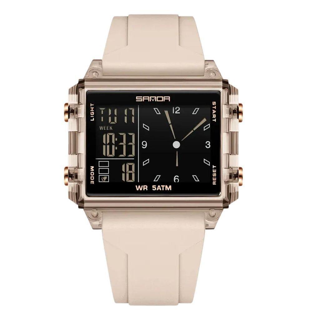 Relógio Analógico Digital 6273 Luminoso À Prova Da Água Sanda Bege - 1