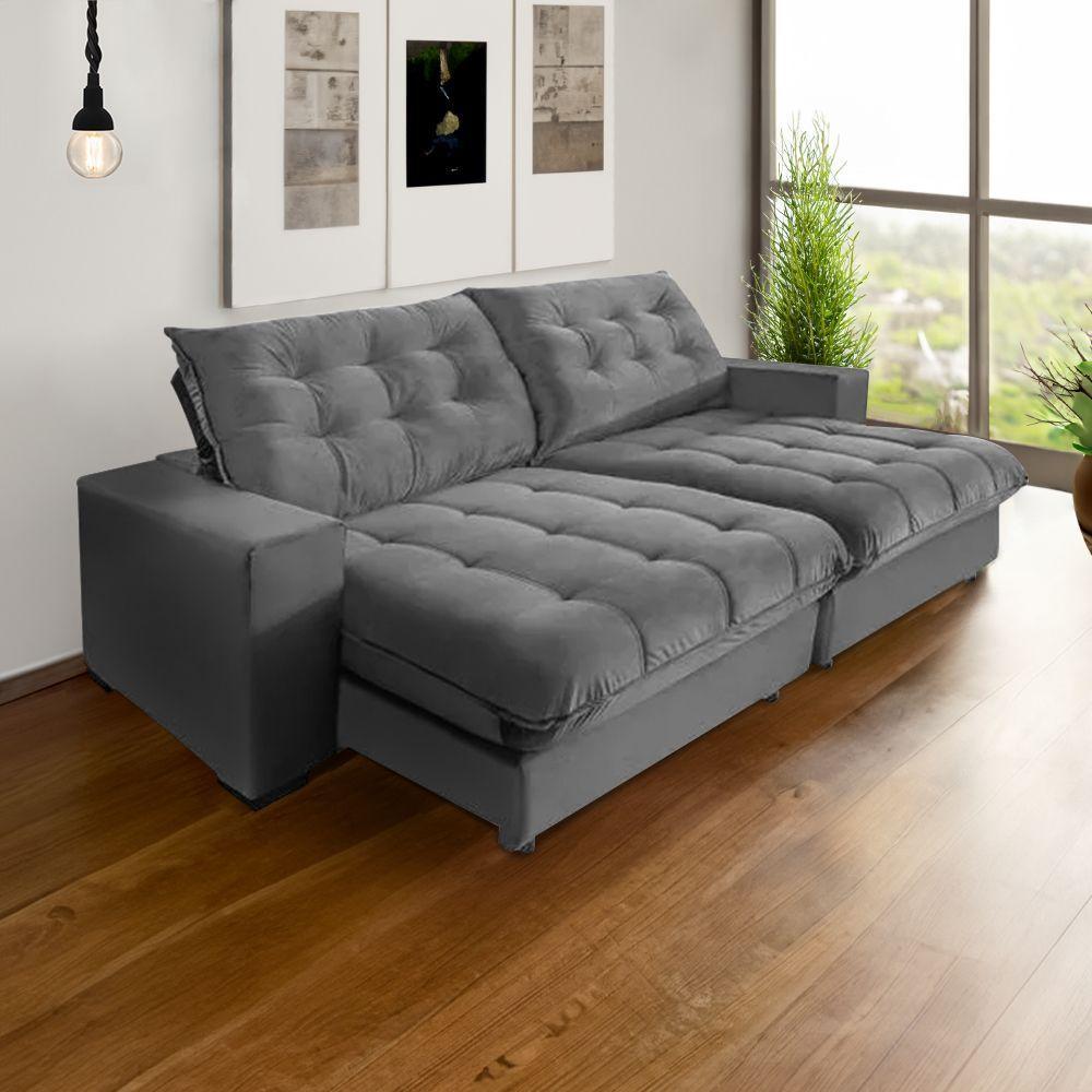 Sofá Califórnia Retrátil E Reclinável 4 Lugares 2,30m Com Molas Ensacadas E Pillow Cinza - 1