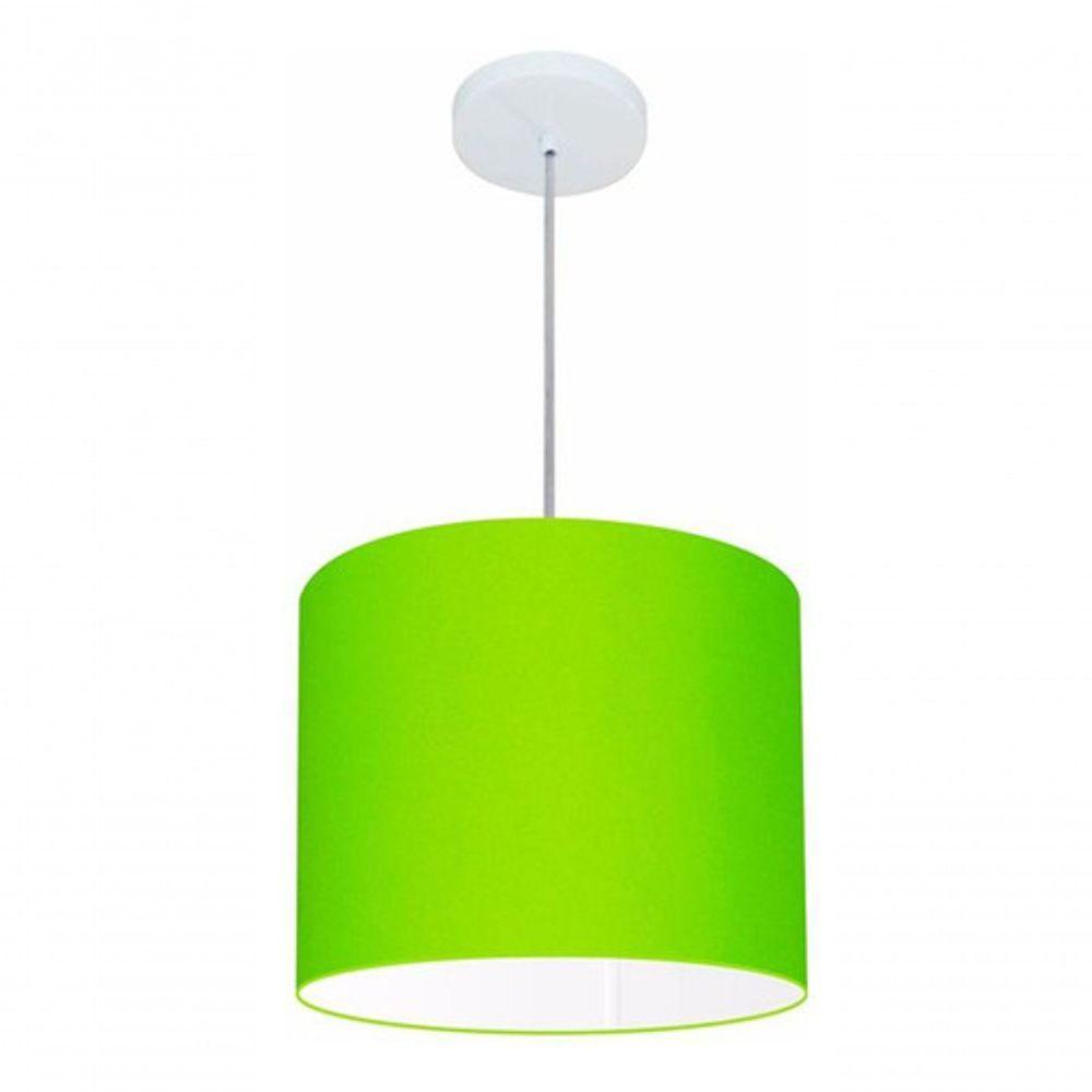Lustre Pendente Cilíndrico Vivare Md-4143 Cúpula Em Tecido 35x25cm - Bivolt Verde-limão 127/220v - 4
