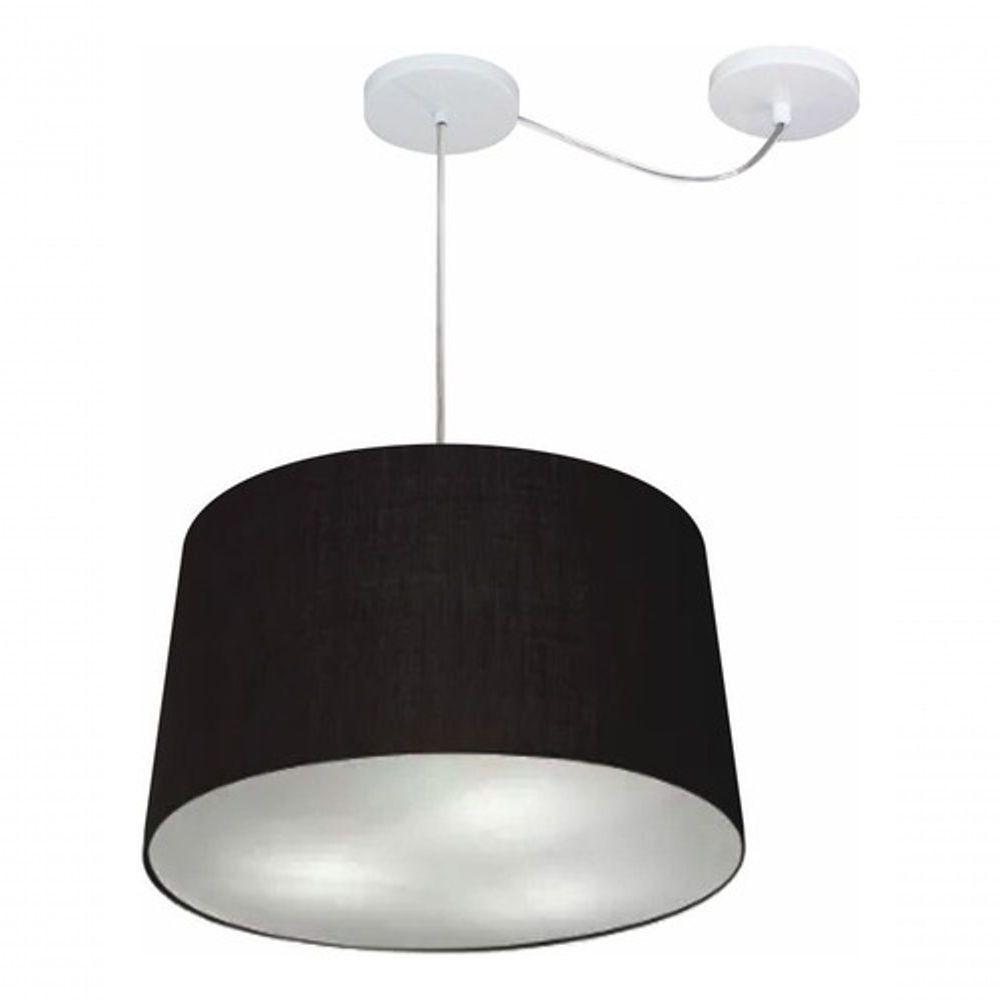 Lustre Pendente Cone Com Desvio De Centro Vivare Md-4281 Cúpula Em Tecido 40x45cm - Bivolt Preto 127/220v - 3