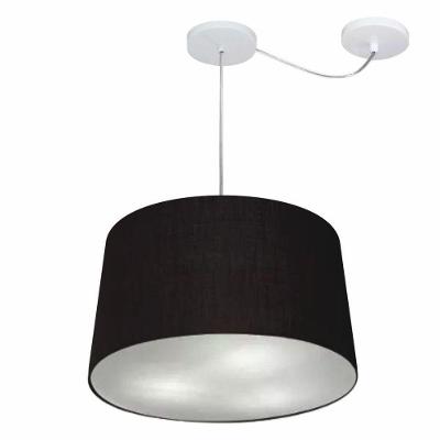 Lustre Pendente Cone Com Desvio De Centro Vivare Md-4281 Cúpula Em Tecido 40x45cm - Bivolt Preto 127/220v