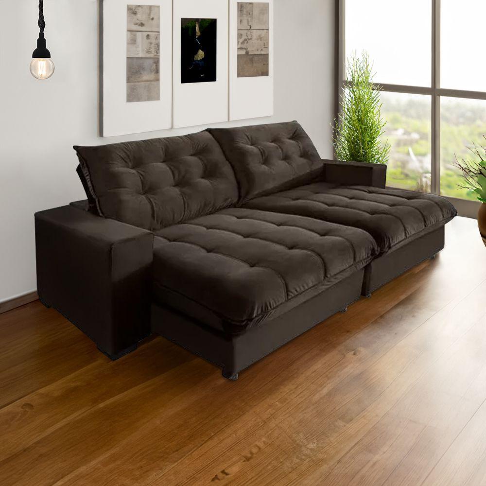 Sofá Califórnia Retrátil E Reclinável 3 Lugares 2,10m Com Molas Ensacadas E Pillow Marrom - 1