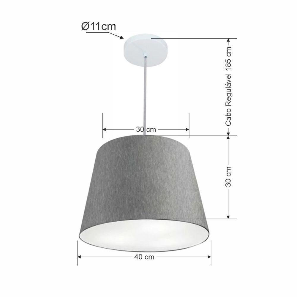 Lustre Pendente Cone Md-4155 Cúpula Em Tecido 30/40x30cm Rustico Cinza - Bivolt - 2