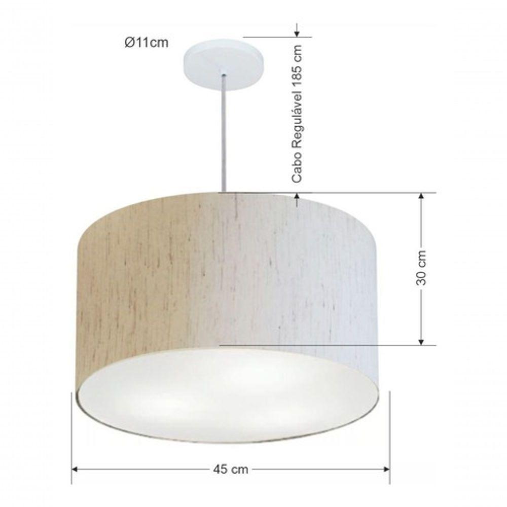 Lustre Pendente Cilíndrico Vivare Md-4257 Cúpula Em Tecido 45x30cm - Bivolt Linho Bege 127/220v - 5